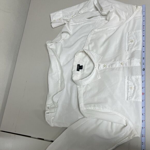 J Crew Chambray Pocket Tunic Womens Size L White Button Up Shirt Collared Work - Picture 11 of 13